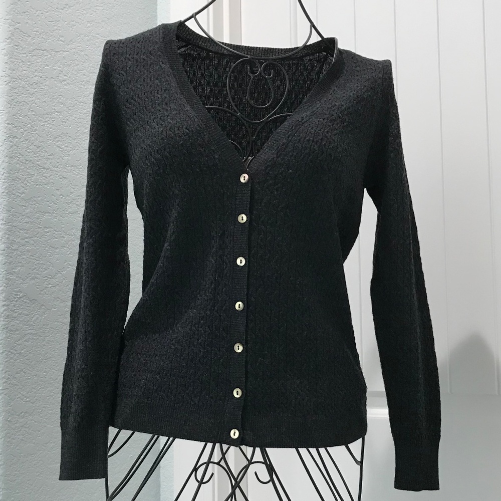 Lafayette 148 Charcoal V-neck Button-down Cardigan Sz S